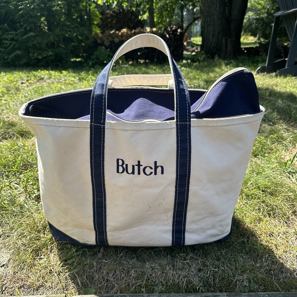 Vtg LL Bean Boat & Tote Zip Top‎ Blue Natural Canvas Bag Freeport Maine X-Large
